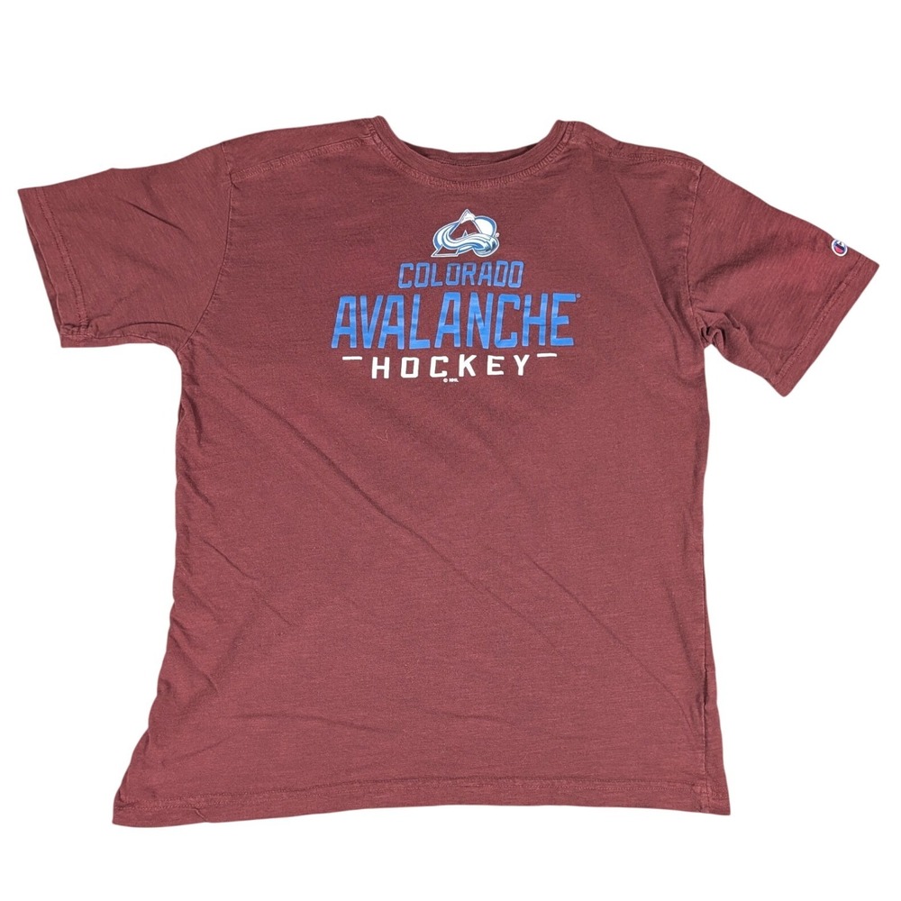 Champion Colorado Avalanche Hockey Shirt Mens Large Burgundy Slub Tee Excellent